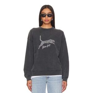 Anine Bing Spencer leopard washed black / gray crew sweatshirt - size small